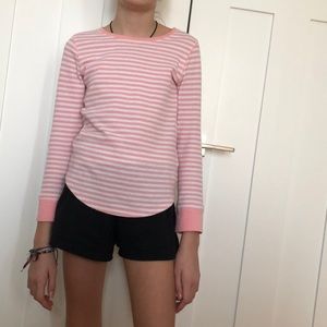 a pink striped old navy long sleeved shirt